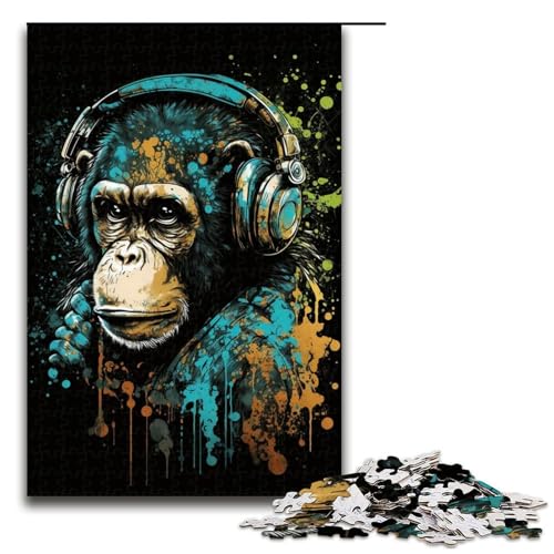 Puzzle für Erwachsene, 1000 Teile, Kopfhörer-Schimpansen-Puzzle – anspruchsvolles Spiel, Größe 50 x 75 cm von LLONGKT