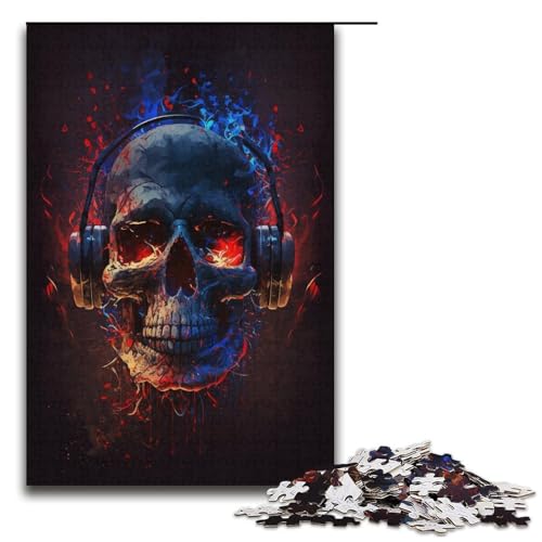 Puzzle für Erwachsene, 1000 Teile, Kopfhörer-Totenkopf, Puzzle für Erwachsene, Papppuzzle, interessanter Stressabbau (Größe 38 x 26 cm) von LLONGKT