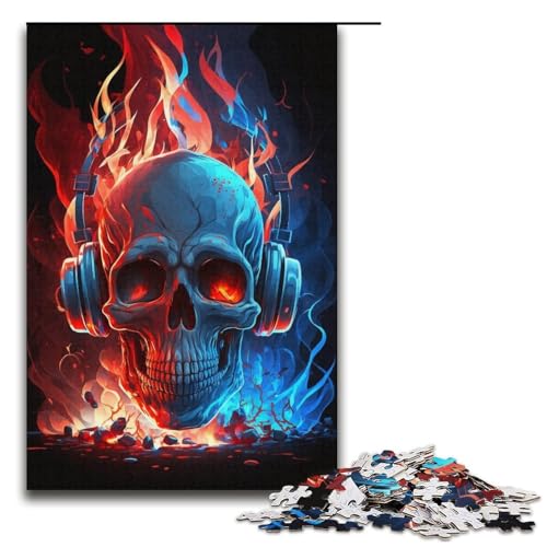 Puzzle für Erwachsene, 1000 Teile, Kopfhörer-Totenkopf-Puzzle für Lernspiele, Herausforderungsspielzeug, Geschenk für die ganze Familie (Größe 38 x 26 cm) von LLONGKT