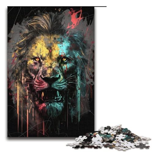 Puzzle für Erwachsene, 1000 Teile, Löwen malen, Puzzle für Lernspiele, Herausforderung, Spielzeug, Geschenk für die ganze Familie (Größe 38 x 26 cm) von LLONGKT