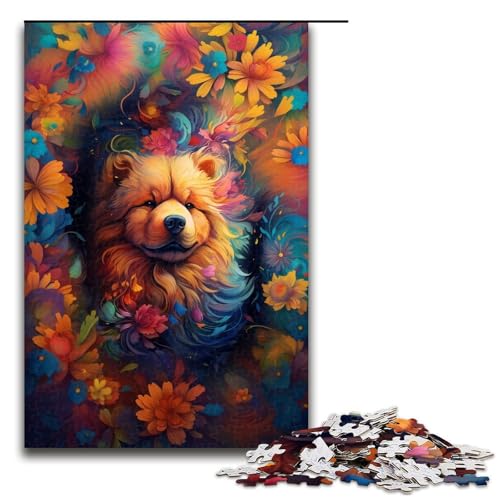 Puzzle für Erwachsene, 1000 Teile, Löwenhaarhund in den Blumen, Eltern-Kind-Interaktion, geeignet für Jugendliche ab 14 Jahren von LLONGKT