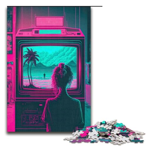 Puzzle für Erwachsene, 1000 Teile, Mädchen beim Fernsehen, Puzzle, Spielzeug, Denkspiel, Geburtstagsgeschenk, Geschenke, Wandkunst (Größe 38 x 26 cm) von LLONGKT