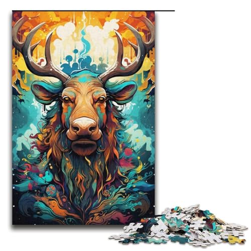 Puzzle für Erwachsene, 1000 Teile, Malen, Farbe, Elch, Puzzle, Geschenke für Erwachsene, Größe 38 x 26 cm Puzzle für Erwachsene, 1000 Teile, Malen, Farbe, Elch, Puzzle, Geschenke für Erwachsene, Größe 38 x 26 cm von LLONGKT