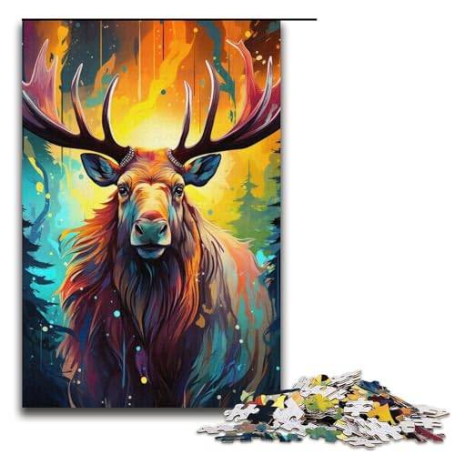 Puzzle für Erwachsene, 1000 Teile, Malen, Farbe, Elch, Puzzle für Papppuzzle, tolles Geschenk für Erwachsene (Größe 38 x 26 cm) von LLONGKT