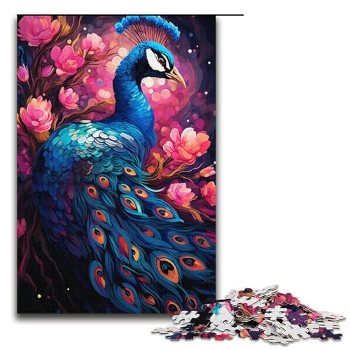 Puzzle für Erwachsene, 1000 Teile, Malen, bunter Pfau, Entspannungsspiele mit vollständig ineinandergreifenden, zufällig geformten Teilen (Größe 38 x 26 cm) von LLONGKT