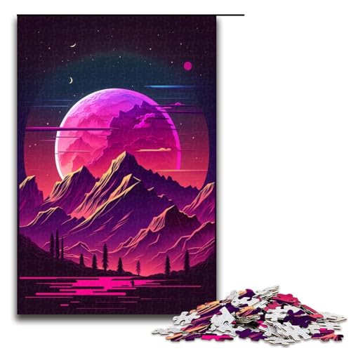 Puzzle für Erwachsene, 1000 Teile, Neon Mountain Puzzle, Spielzeug, Denkspiel, Geburtstagsgeschenk, Geschenke, Wandkunst (Größe 50 x 75 cm) von LLONGKT