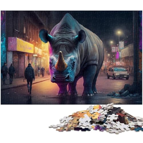 Puzzle für Erwachsene, 1000 Teile, Neon-Nashorn-Puzzle für Erwachsene, Kartonpuzzle, Lernspiele, Größe 38 x 26 cm Puzzle für Erwachsene, 1000 Teile, Neon-Nashorn-Puzzle für Erwachsene, Kartonpuzzle, Lernspiele, Größe 38 x 26 cm von LLONGKT
