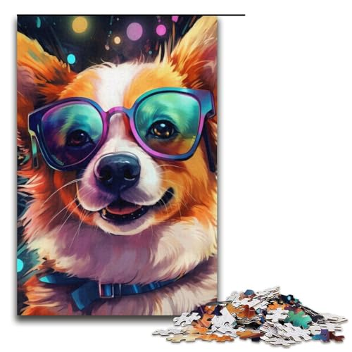 Puzzle für Erwachsene, 1000 Teile, Neonbrille, Corgi-Puzzle – anspruchsvolles Spiel, tolles Geschenk für Spiele, geeignet für und Jugendliche ab 14 Jahren, Größe 38 x 26 cm von LLONGKT