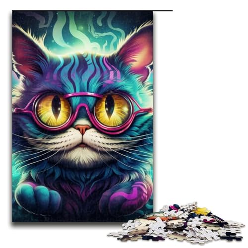 Puzzle für Erwachsene, 1000 Teile, Neonbrille, Katzen-Puzzle – anspruchsvolles Spiel, tolles Geschenk für Spiele, geeignet für und Jugendliche ab 14 Jahren, Größe 50 x 75 cm von LLONGKT