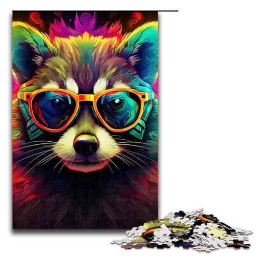 Puzzle für Erwachsene, 1000 Teile, Neonbrille, Waschbär-Puzzle – anspruchsvolles Spiel, tolles Geschenk für Spiele, geeignet für und Jugendliche ab 14 Jahren, Größe 50 x 75 cm von LLONGKT