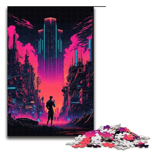 Puzzle für Erwachsene, 1000 Teile, Neonstädte, Familiendekoration, Größe 50 x 75 cm von LLONGKT