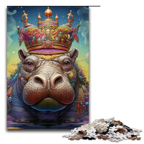 Puzzle für Erwachsene, 1000 Teile, Nilpferd mit Krone, Spielzeug, Denkspiel, einzigartiges Herausforderungsspiel, Größe 50 x 75 cm von LLONGKT