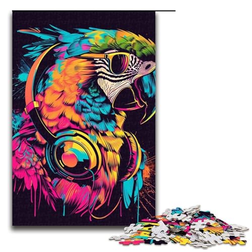 Puzzle für Erwachsene, 1000 Teile, Papagei mit Sonnenbrille, Puzzle für Erwachsene, Holzpuzzle, anspruchsvolles Spiel (Größe 50 x 75 cm) von LLONGKT