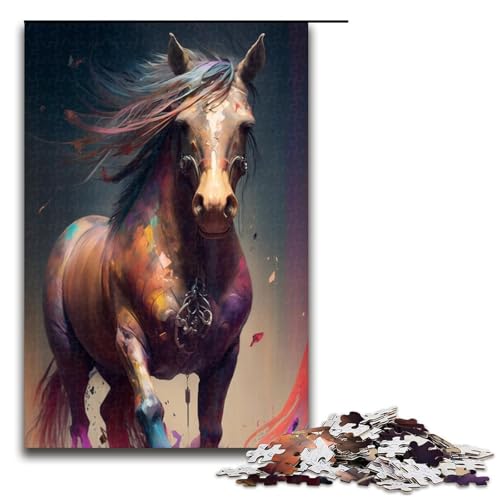 Puzzle für Erwachsene, 1000 Teile, Pferdemalerei, Puzzle, Spielzeug, Denkspiel, Geburtstagsgeschenk, Geschenke, Wandkunst (Größe 50 x 75 cm) von LLONGKT