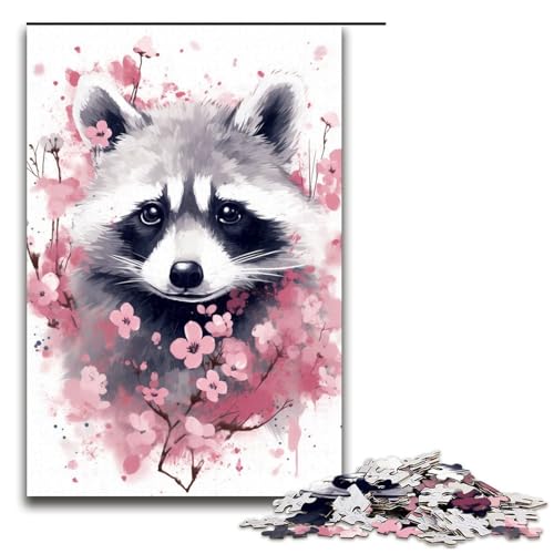 Puzzle für Erwachsene, 1000 Teile, Sakura-Aquarell-Waschbär, Puzzle, Spielzeug, Denkspiel, Geburtstagsgeschenk, Geschenke, Wandkunst (Größe 50 x 75 cm) von LLONGKT