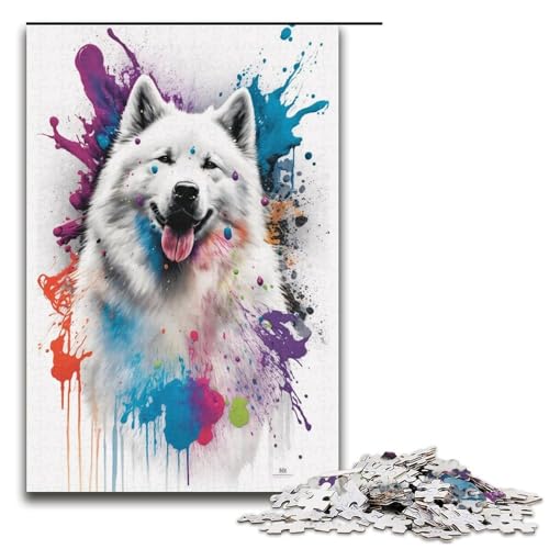 Puzzle für Erwachsene, 1000 Teile, Samojede, buntes Puzzle mit passendem Poster und Quizblatt, geeignet für Kinder und Jugendliche ab 14 Jahren (Größe 38 x 26 cm) von LLONGKT