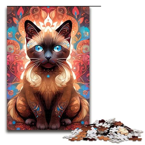 Puzzle für Erwachsene, 1000 Teile, Siamkatze, Puzzle, Spielzeug, Denkspiel, Geburtstagsgeschenk, Geschenke, Wandkunst (Größe 50 x 75 cm) von LLONGKT