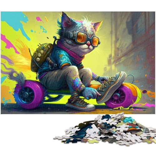 Puzzle für Erwachsene, 1000 Teile, Skateboard-Katze, schwieriges Puzzle, jedes Teil ist einzigartig – herausforderndes Familienspaßspiel, Größe 50 x 75 cm von LLONGKT
