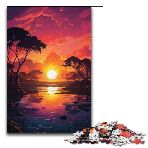 Puzzle für Erwachsene, 1000 Teile, Sonnenuntergang über dem Fluss, Eltern-Kind-Interaktion, geeignet für Jugendliche ab 14 Jahren von LLONGKT