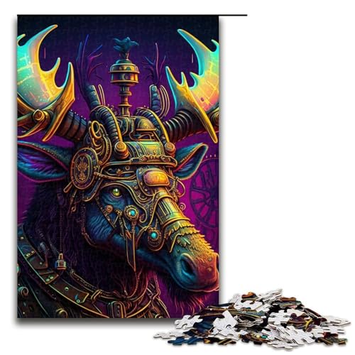 Puzzle für Erwachsene, 1000 Teile, Steampunk-Elch-Puzzle, Lernspiel, Herausforderungsspielzeug, gutes Geschenk, geeignet für Teenager ab 14 Jahren, Größe 50 x 75 cm von LLONGKT
