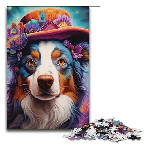 Puzzle für Erwachsene, 1000 Teile, Tier-Puzzle „Amerikanischer Schäferhund“, Papppuzzle, Heimdekoration, Größe 38 x 26 cm von LLONGKT