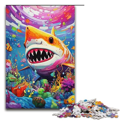 Puzzle für Erwachsene, 1000 Teile, Tierkunst, Hai-Puzzlespiel, hilft dem Gehirn, süchtig machendes Spielzeug zur Förderung der Geduld, Größe 38 x 26 cm von LLONGKT