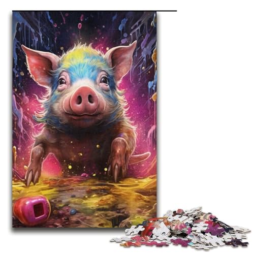 Puzzle für Erwachsene, 1000 Teile, Tierkunst, Schweinespielzeug, Denkspiel, einzigartiges Herausforderungsspiel, Größe 38 x 26 cm von LLONGKT