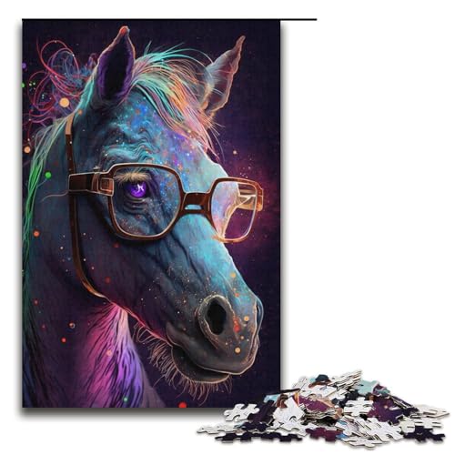 Puzzle für Erwachsene, 1000 Teile, Tierpferd mit Brille, Puzzle für Erwachsene, Papppuzzle, anspruchsvolles Spiel, Größe 38 x 26 cm von LLONGKT