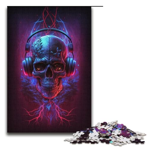 Puzzle für Erwachsene, 1000 Teile, Totenkopf-Kopfhörer, Puzzle für Erwachsene, Papppuzzle, tolles Geschenk (Größe 38 x 26 cm) von LLONGKT
