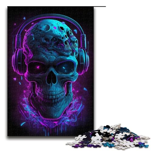 Puzzle für Erwachsene, 1000 Teile, Totenkopf-Kopfhörer, Puzzle für Erwachsene, lustiges Geschenk, Größe 50 x 75 cm von LLONGKT