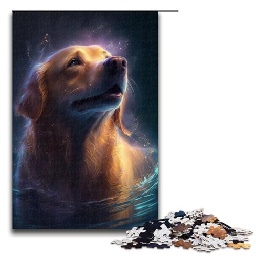 Puzzle für Erwachsene, 1000 Teile, Traumhafter Golden Retriever, Spaß für die ganze Familie, einzigartige Heimdekoration und Geschenke für Teenager ab 14 Jahren (Größe 50 x 75 cm) von LLONGKT