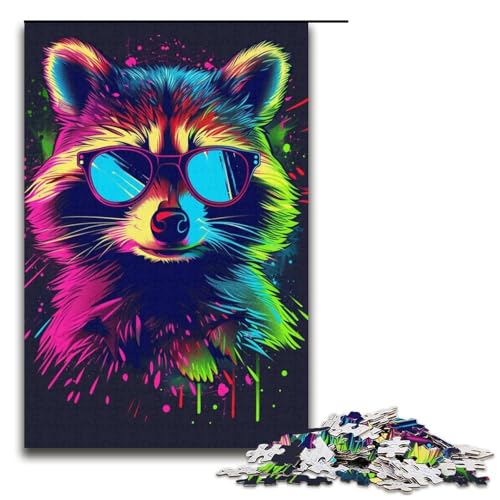 Puzzle für Erwachsene, 1000 Teile, Waschbär mit Kopfhörern, Eltern-Kind-Interaktion, geeignet für Jugendliche ab 14 Jahren von LLONGKT
