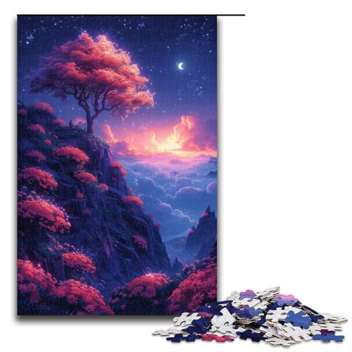 Puzzle für Erwachsene, 1000 Teile, Wolken und Blumen in den Bergen, Puzzle mit passendem Poster und Quizblatt, geeignet für Kinder und Jugendliche ab 14 Jahren (Größe 50 x 75 cm) von LLONGKT