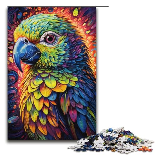 Puzzle für Erwachsene, 1000 Teile, bunter Papagei, Papppuzzle, Familiendekoration, Größe 38 x 26 cm von LLONGKT