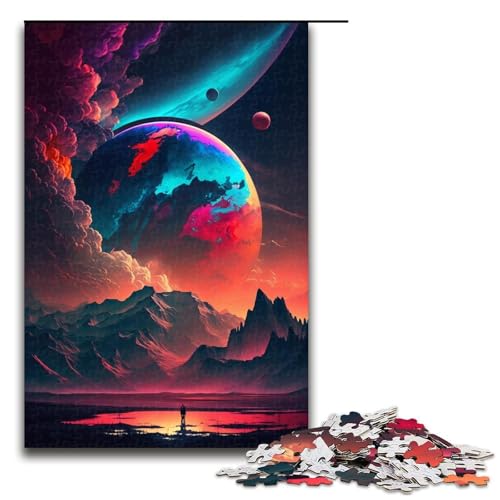 Puzzle für Erwachsene, 1000 Teile, bunter Planet, Berge, Puzzle für Erwachsene, Holzpuzzle, tolles Geschenk (Größe 50 x 75 cm) von LLONGKT