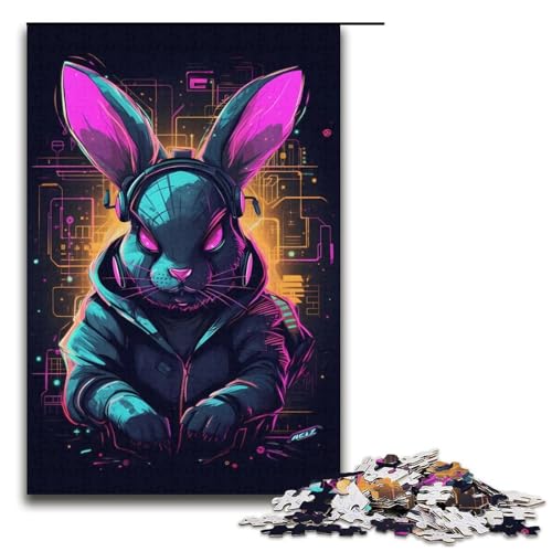 Puzzle für Erwachsene, 1000 Teile, buntes Kaninchen, Musik, Familienaktivitätspuzzle, Staycation-Zeitvertreib für Teenager ab 14 Jahren, Größe 38 x 26 cm von LLONGKT
