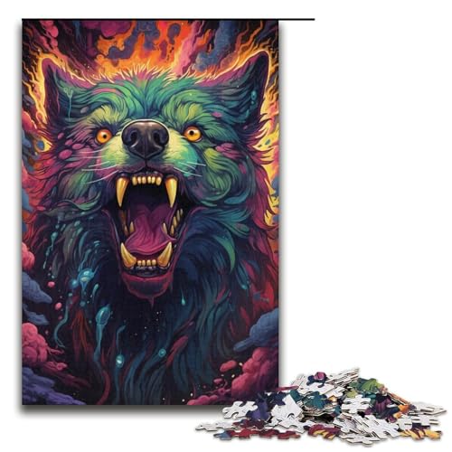 Puzzle für Erwachsene, 1000 Teile, farbenfroher, Psychedelischer, böser Hund aus der Zukunft, Puzzle für Lernspiele, Herausforderungsspielzeug (Größe 38 x 26 cm) von LLONGKT