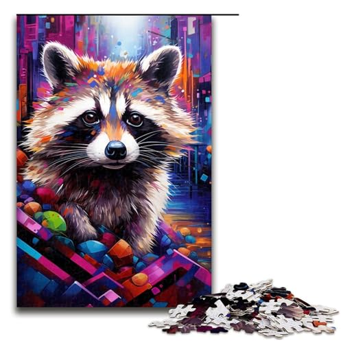 Puzzle für Erwachsene, 1000 Teile, farbenfrohes Waschbär-Puzzle, Kunstwerk, ganze Familie, Größe 50 x 75 cm Puzzle für Erwachsene, 1000 Teile, farbenfrohes Waschbär-Puzzle, Kunstwerk, ganze Familie, Größe 50 x 75 cm von LLONGKT