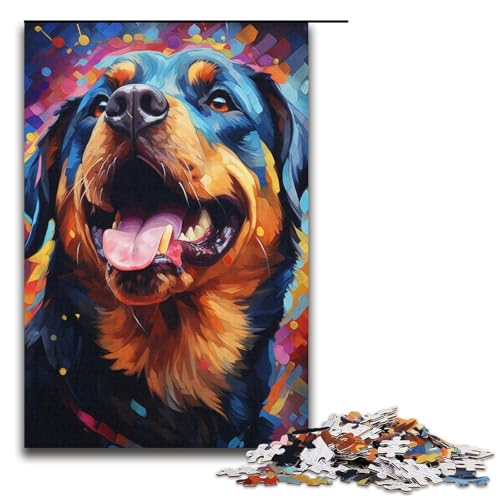 Puzzle für Erwachsene, 1000 Teile, farbenfrohes psychedelisches Rottweiler-Puzzle, Spielzeug, Denkspiel, Geburtstagsgeschenk, Geschenke, Wandkunst (Größe 38 x 26 cm) von LLONGKT