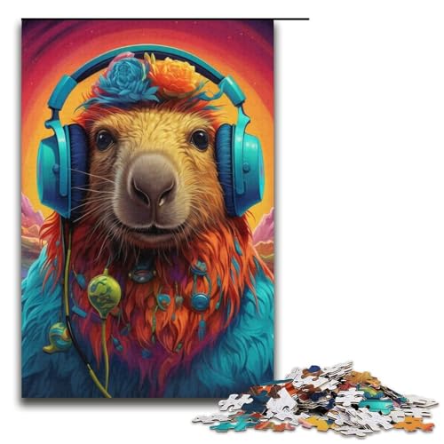 Puzzle für Erwachsene, 1000 Teile, farbiges Capybara-Puzzle, Papppuzzle, Heimdekoration, Größe 38 x 26 cm von LLONGKT