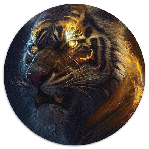Puzzle für Erwachsene, 1000 Teile, goldgestreifte Tiger, rundes Papierpuzzle, Spielzeug, Geschenk, pädagogisches, intellektuelles, entspannendes Familienspiel (67,5 x 67,5 cm) von LLONGKT