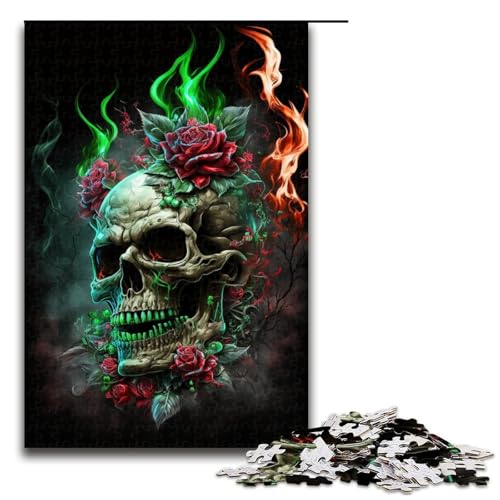 Puzzle für Erwachsene, 1000 Teile, grüner Totenkopf, Spielzeug, Lernspiele, Stressabbau, Verbesserung des Gedächtnisses, Größe 50 x 75 cm von LLONGKT