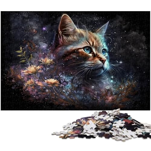 Puzzle für Erwachsene, 1000 Teile, kosmisches Katzen- und Blumenpuzzle-Quizspiel, ganze Familie, Größe 50 x 75 cm von LLONGKT