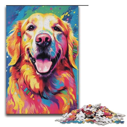Puzzle für Erwachsene, 1000 Teile, lächelnder Golden Retriever, Puzzle für Erwachsene, Papppuzzle für Sommerliebhaber, Größe 38 x 26 cm von LLONGKT
