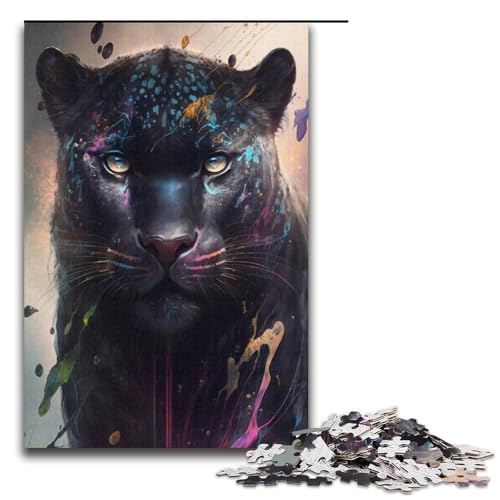 Puzzle für Erwachsene, 1000 Teile, schwarzes Leoparden-Mal-Puzzlespiel, gutes Geschenk für Teenager ab 14 Jahren (Größe 38 x 26 cm) von LLONGKT