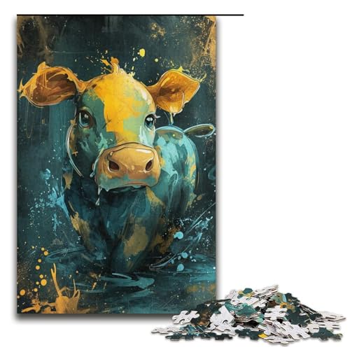 Puzzle für Erwachsene, 1000 Teile, süße kleine gelbe Kuh, anspruchsvolles Spielspielzeug, einzigartiges Geburtstagspuzzle (Größe 38 x 26 cm) von LLONGKT