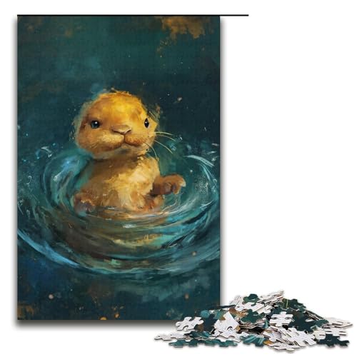 Puzzle für Erwachsene, 1000 Teile, süßer Kleiner gelber Otter, Stressabbau, Weihnachtswunschliste mit Weihnachtsmann (Größe 38 x 26 cm) von LLONGKT