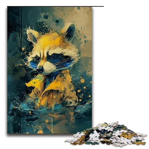Puzzle für Erwachsene, 1000 Teile, süßer Kleiner gelber Waschbär, Puzzle für Erwachsene, Holzpuzzle, anspruchsvolles Spiel (Größe 50 x 75 cm) von LLONGKT