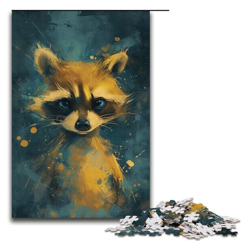 Puzzle für Erwachsene, 1000 Teile, süßer Kleiner gelber Waschbär, anspruchsvolles Spiel mit passendem Poster und Quizblatt (Größe 38 x 26 cm) von LLONGKT