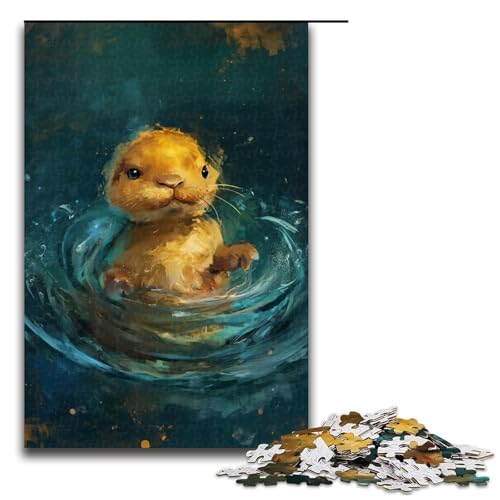Puzzle für Erwachsene, 1000 Teile, süßes kleines gelbes Otter-Puzzle, anspruchsvolles Spiel mit passendem Poster und Quizblatt (Größe 50 x 75 cm) von LLONGKT